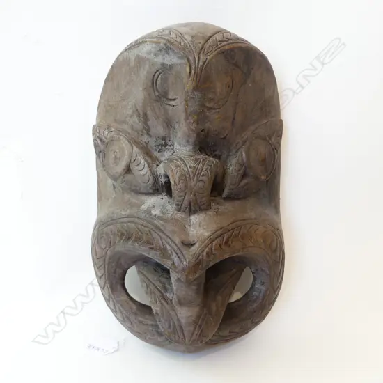 CARVED WOODEN MAORI WHEKU MASK H.350mm