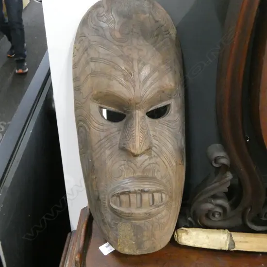 CARVED WOODEN MAORI MASK H.510mm