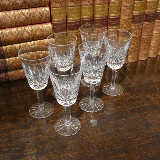 SET OF 6 VINTAGE WATERFORD CUT CRYSTAL ‘LISMORE’ GLASSES, H.130MM 