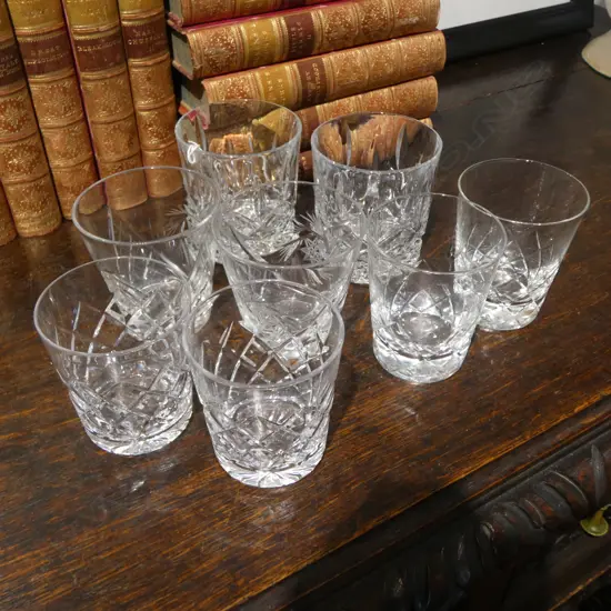 FOUR PAIRS OF ASST. CRYSTAL WHISKY GLASSES, H.80MM-85MM