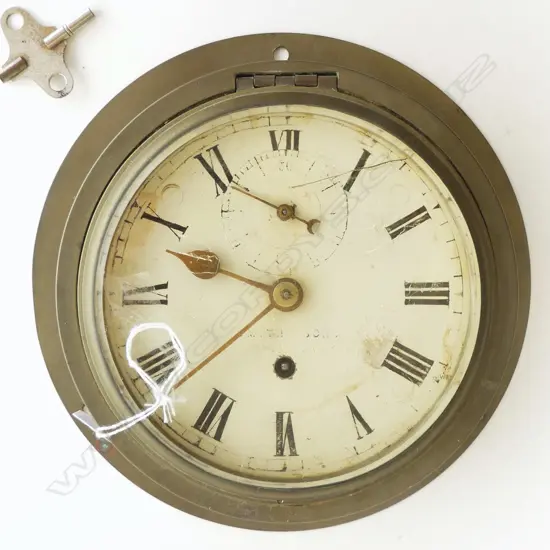 VICTORIAN SMITH & SONS BRASS SHIPS FUSEE movement CLOCK. Dia.220mm RUNNING