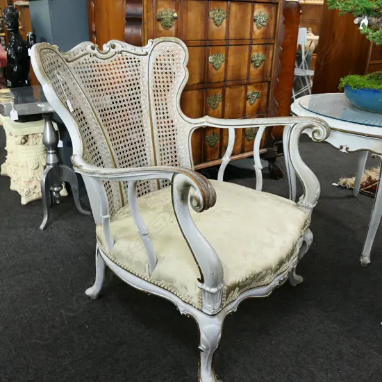 DISTRESSED FRENCH BERGERE CHAIR 