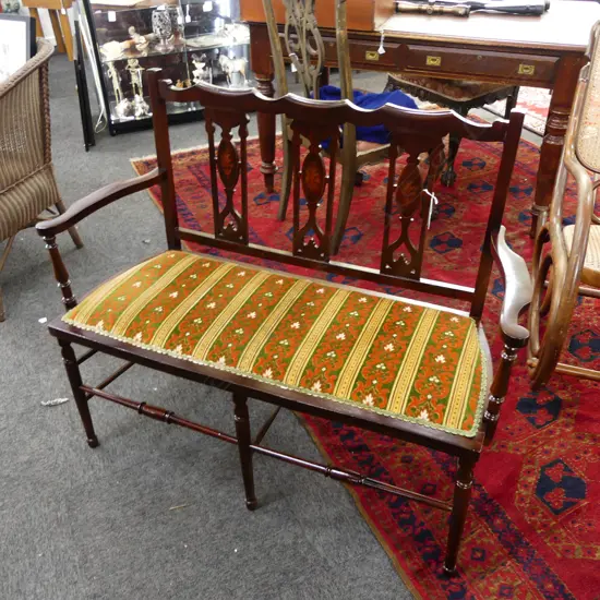 EDWARDIAN MAHOGANNY INLAID SOFA W.1060mm
