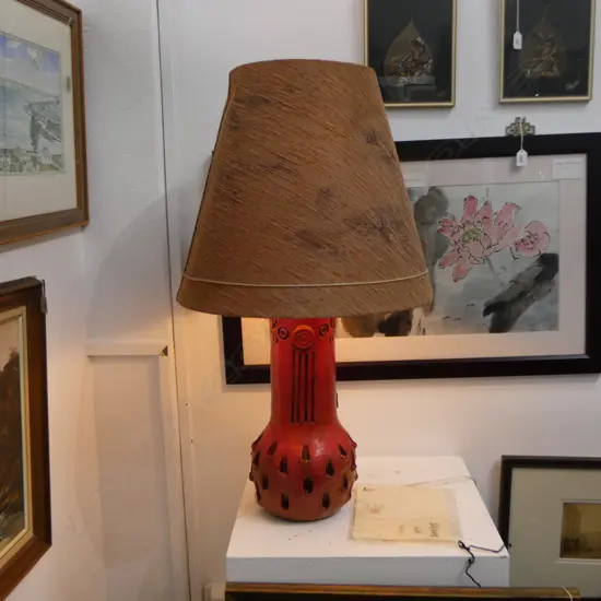 TABLE LAMP; RED STUDIO POTTERY BASE H.860mm