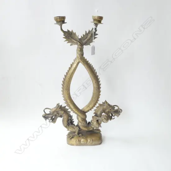 BRASS TWIN DRAGON CANDLE HOLDER H510MM