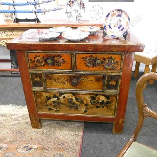 OLD CHINESE LACQUERED CABINET 120x500x910mm with original receipt from Copenhagen