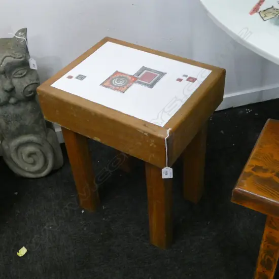 TILE TOP WOODEN SIDE TABLE 385x300x490mm