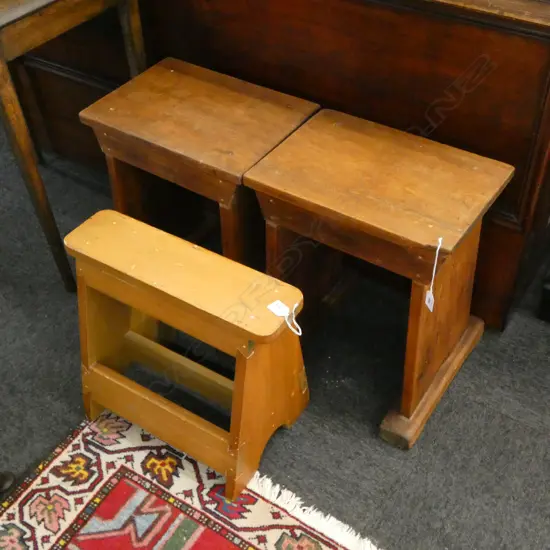 2 WOOD BENCHES & 1 STOOL