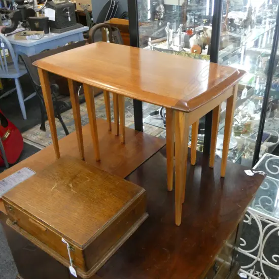 3 RETRO MAHOGANY NESTING TABLES 690x380x430mm