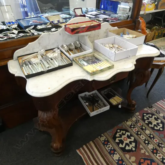 VICTORIAN MARBLE TOPPED WASH STAND 1210x550x920mm (VANEER DAMAGE)