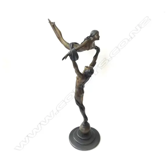 BRONZED FIGURINE; 2 FIGURES H.755mm