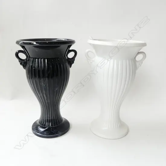 TWO LG CROWN LYNN GRECIAN STYLE VASES [BLACK ONE AF] H270MM