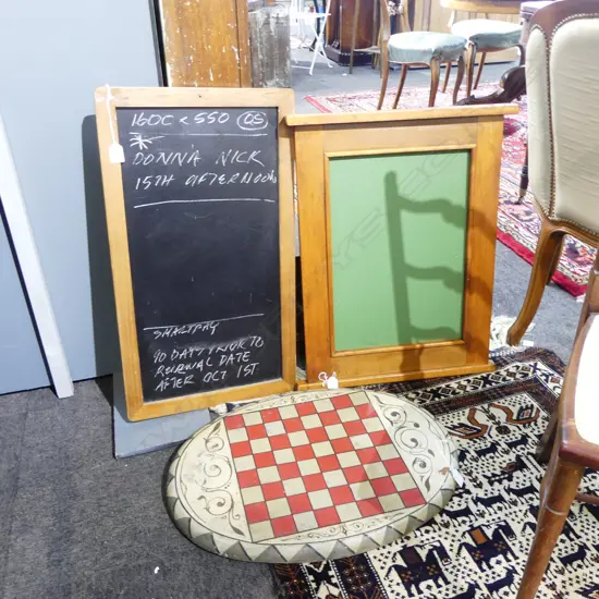 2 VINTAGE BLACKBOARDS & OTHER GAMES TOP; Largest 640x500mm