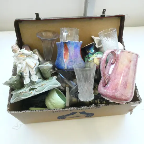 BRIEFCASE w. ASST. MASONIC REGALIA, CHINA, METRONOME, PR CANDLESTICKS ETC