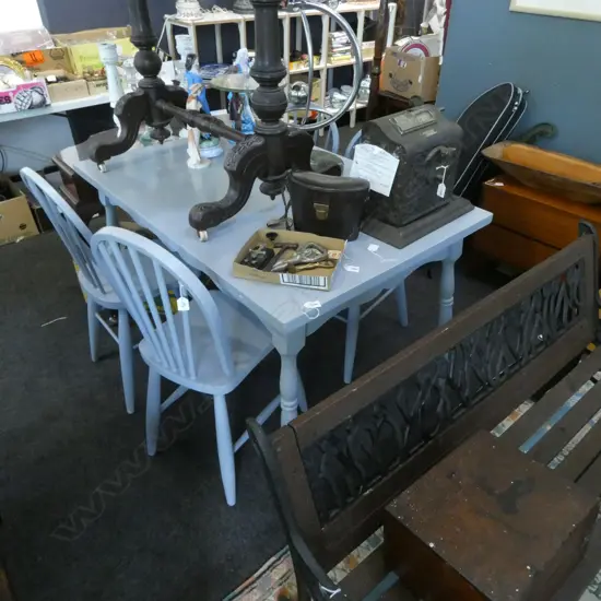 PAINTED DINING TABLE w.4STICK BACK CHAIRS 1200x790x770mm SOME PAINT LOSS