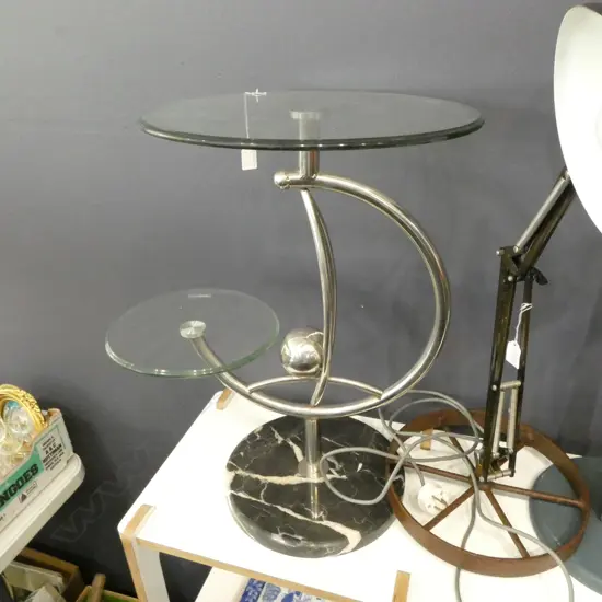 POST MODERN MARBLE & GLASS SIDE TABLE H.580mm