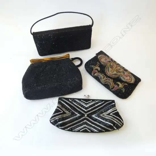 4 BLACK BEADED HAND BAGS W.240mm