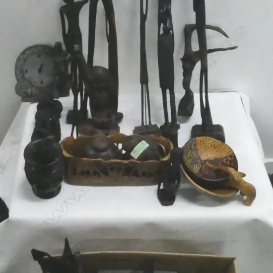 ASST. CARVED WOODEN AFRICAN FIGURES ETC