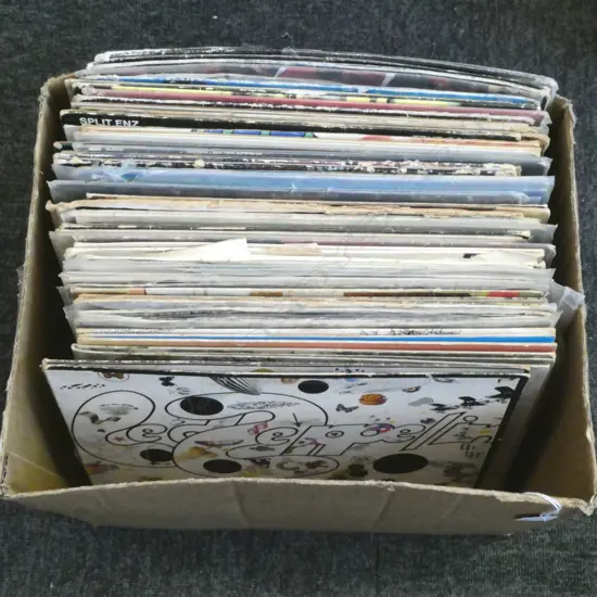 BOX OF ASST RECORDS/LED ZEP/F MAC ROLLING STONES ETC