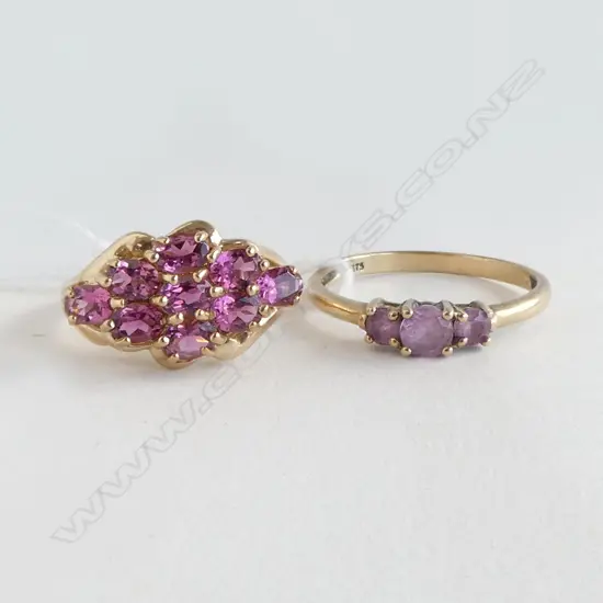 2x 9CT GOLD GEM SET RINGS, 4.4gms SIZE K & Q
