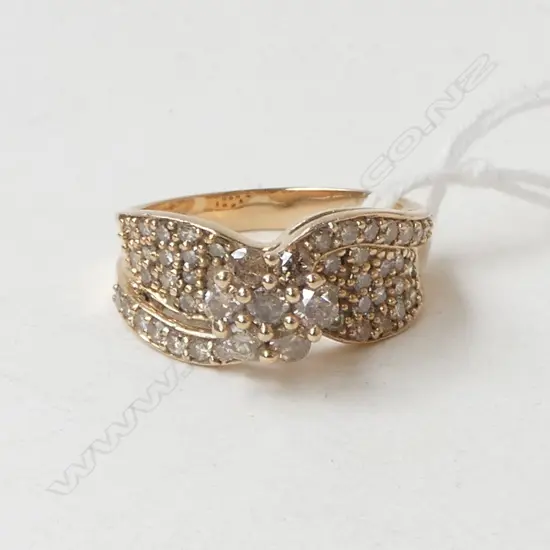10CT Y/GOLD  GOLDEN COLOURED DIAMONDS DRESS RING, 4.7gms SIZE N