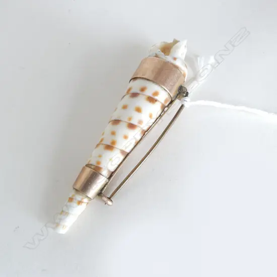 9ct GOLD MOUNTED SHELL BROOCH, 13.76gm