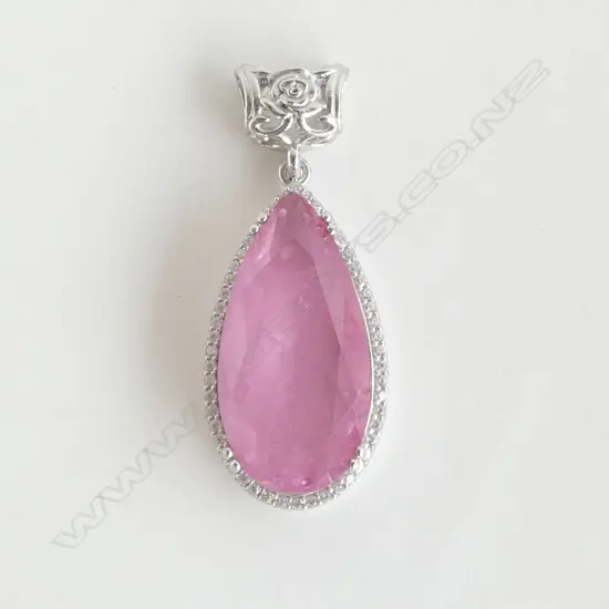 925 SILVER ROSE QUARTZ & CZ  PENDENT