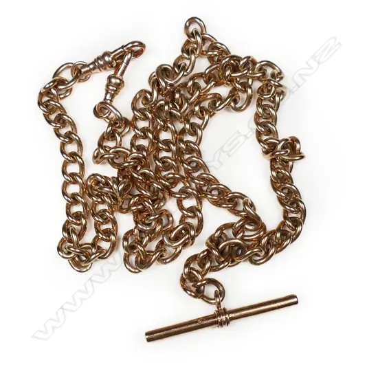An Edwardian 9ct rose gold long Albert chain,