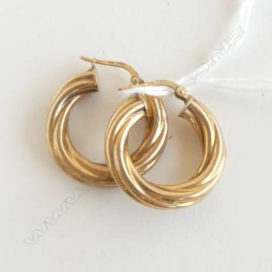 PR 9ct TWISTED HOOP EARRINGS 3.3gms Dia.25mm