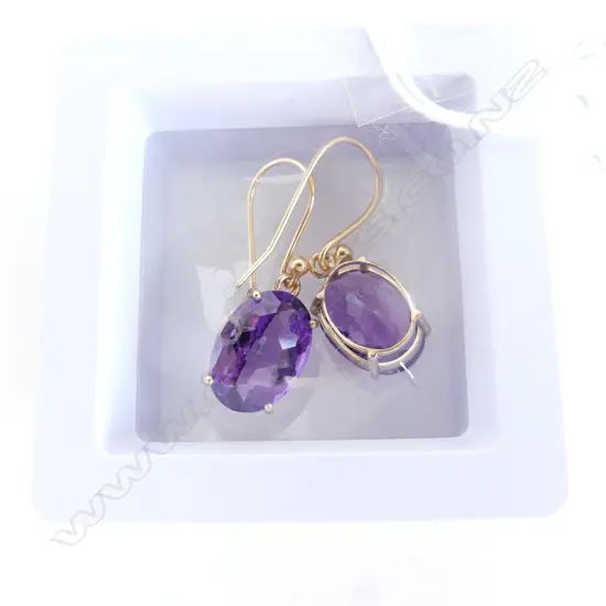 **RTV** PR 14ct GOLD & AMETHYST EARRINGS, OVAL CUT IN BRIDGE SETTING (NEW)
