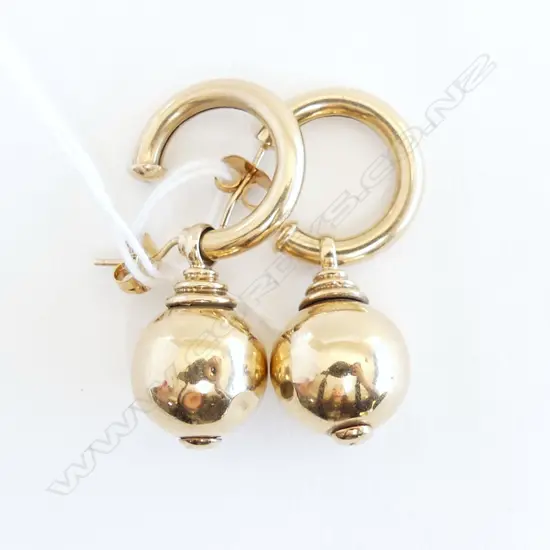 PR 9ct YELLOW GOLD HOOP & BALL EARRINGS 6.6gm. 1 with small dents