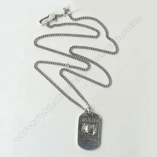 SILVER PENDANT NECKLACE 'WANTED DEAD OR ALIVE...' L.640mm