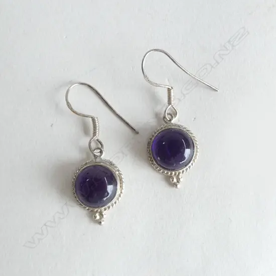 PR SILVER & AMETHYST CABOCHON EARRINGS