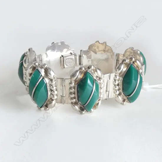 EHCO EN MEXICO SILVER & CHRYSOPHRASE ? BRACELET L.170mm (CD7273) the stones possibly resin