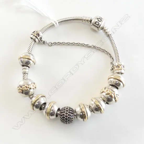 PANDORA SILVER & GOLD BRACELET stamped 'ALE'