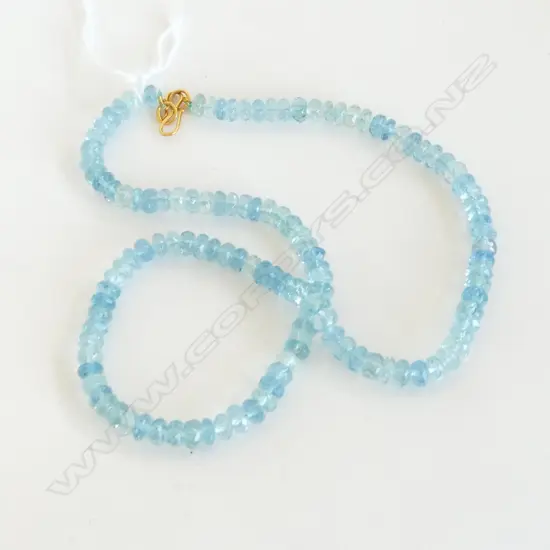 AQUAMARINE NECKLACE 18CT GOLD CLASP 96.3CT OF FACET CUT AQUAMARINES