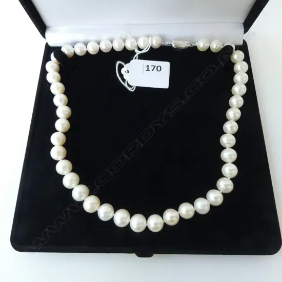 MODERN LGE FRESH WATER  PEARL NECKLACE with SILVER CLASP L.440mm