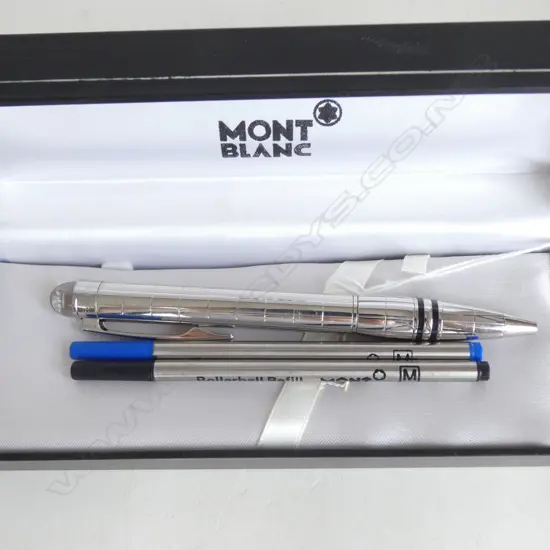 VINTAGE MONTBLANC ROLLERBALL PEN, CHROME & BLK, Model NDL 33965L on clip, ORIGINAL BOX w 2 CARTRIDGES