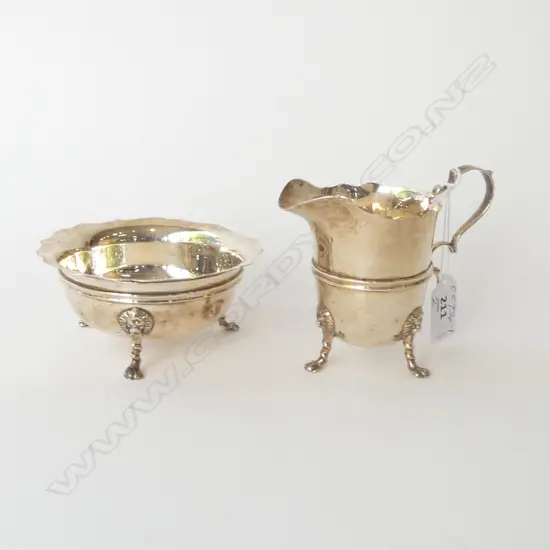LONDON 1913 SILVER SUGAR & CREAMER lions mask leg fittings 269gms.