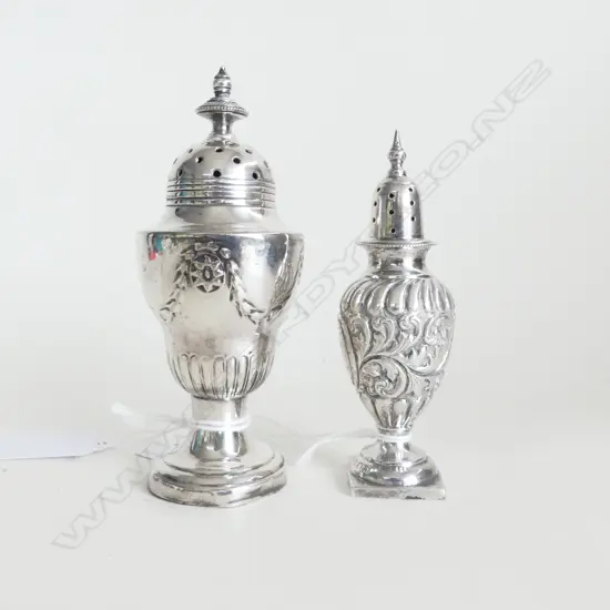 2 STG SILVER SUGAR CASTERS, 105gms