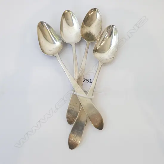 4 x GEORGE III IRISH SILVER DESSERT SPOONS Dublin 1797 crested Celtic point. 98gms 
