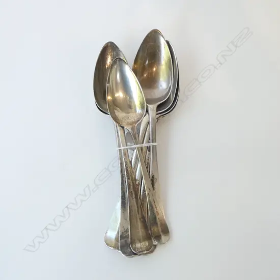 8 x 19thC DUTCH SILVER TABLE SPOONS most 1879 by Fa. J.M. van Kempen & Zoon. 457gms 