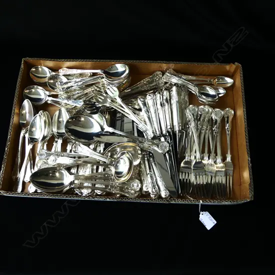 QUALITY LARGE SILVER PLATE KING'S PATTERN 12 PLACE CUTLERY SERVICE + EXTRAS. COMPRISING....see below...
