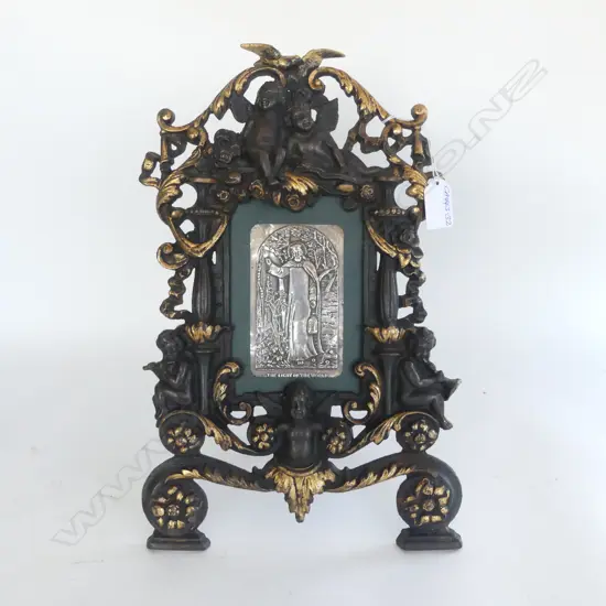 BIRMINGHAM 1908 SILVER Holman Hunt 'The Light of the World' panel in FANCY HEAVY CAST IRON FRAME H.360mm 