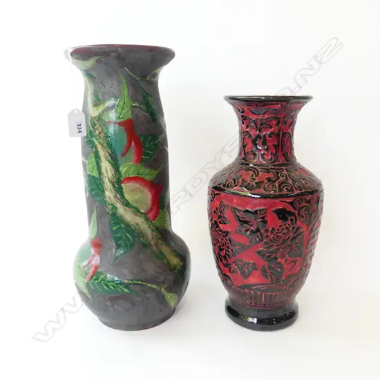 2 ORIENTAL VASES H.395mm largest w. rim hairline
