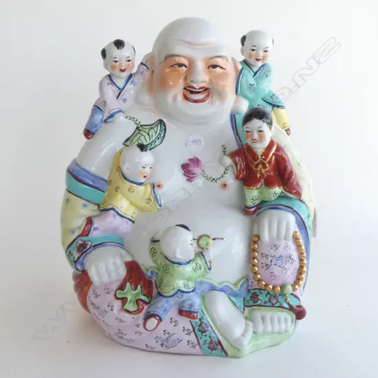 CERAMIC BUDAI w. 5 CHILDREN H.320mm