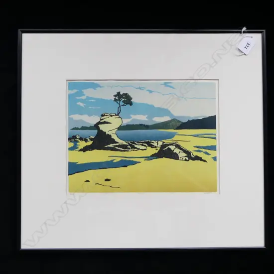 SASKIA VAN VOORN (NZ b.1958) 'TINLINE BAY' COLOUR WOODCUT '02 14/20 210x275mm