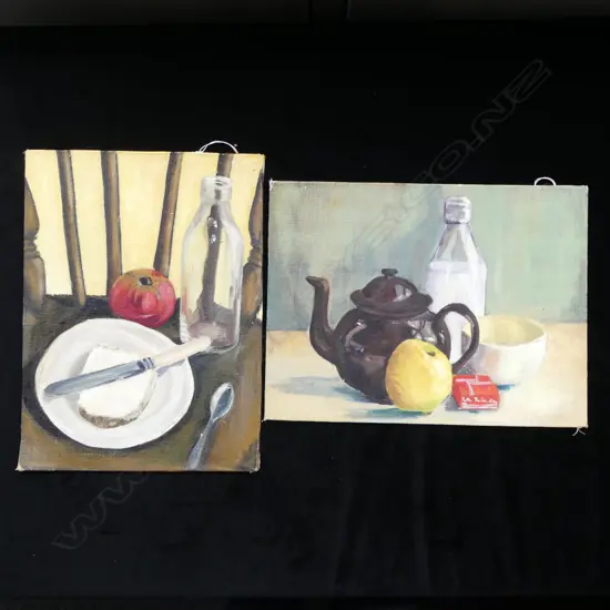 2 VINTAGE STILL LIFES, CANVAS ON BOARD, UNSIGNED, H.400 x 300mm & 300 X 400mm