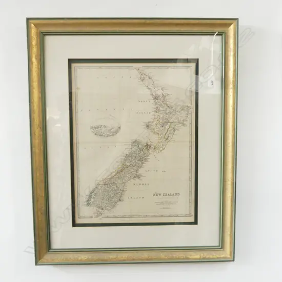 FRAMED 'KEITH JOHNSTON' MAP OF NEW ZEALAND 440x330mm