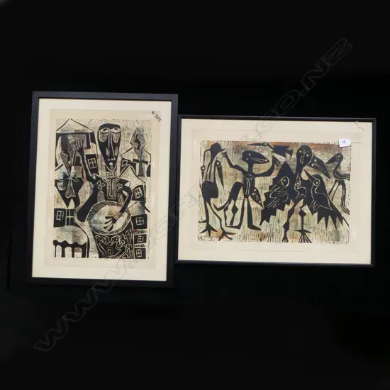 Tijani MAYAKIRI (1937-1992) 2 ltd.ed. Lithographs 'Ogrun Festival at Ond Palace' + 'Witch Craft' both signed '72.'73 ed.
